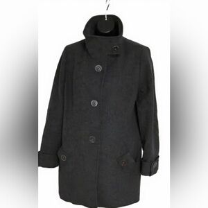 Kristen Blake Women's Pea Coat Fine Australian Wool Blend Gray One Breasted
